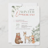 Winter Onederland Watercolor Animal First Birthday Kaart (Voorkant)