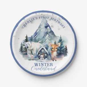 Winter Onederland Whimsical Woodland 1e verjaardag Papieren Bordje