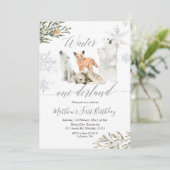 Winter Onederland Woodland Animal Birthday Kaart (Staand voorkant)