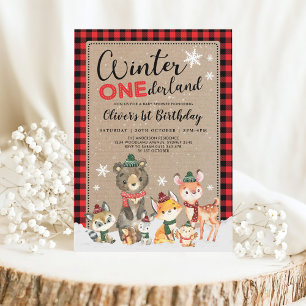 Winter ONEderland Woodland Animals 1e verjaardag Kaart