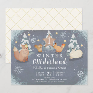 Winter Onederland Woodland Animals 1e verjaardag Kaart