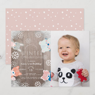 Winter Onederland Woodland Animals Foto Birthday Kaart