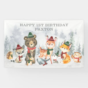 Winter Onederland Woodland Animals Happy Birthday Spandoek