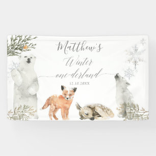 Winter Onederland Woodland Dier Verjaardag Groot Spandoek
