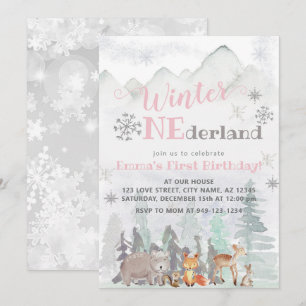 Winter ONEderland Woodland Forest Animals Birthday Kaart
