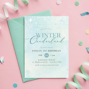 Winter Onederland Zilveren Glitter Baby 1e Verjaar Kaart