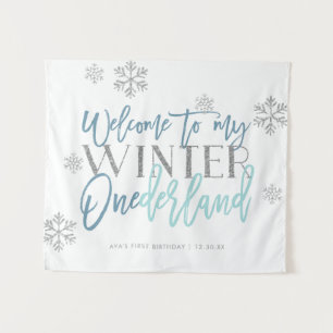 Winter ONEderland Zilveren Glitter Blauwe Welkom B Wandkleed