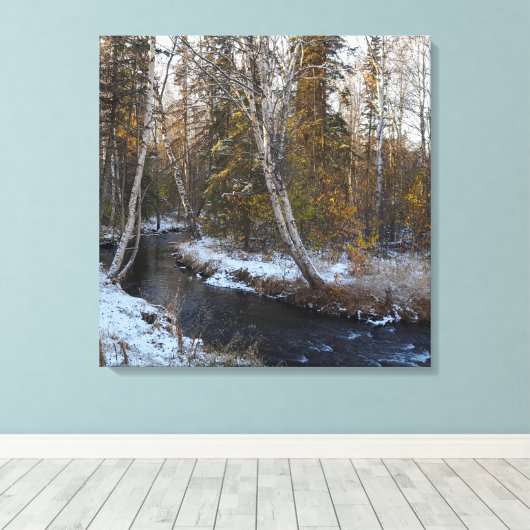 Winter op Chester Creek Stretched Canvas Print (Insitu (Houten vloer))