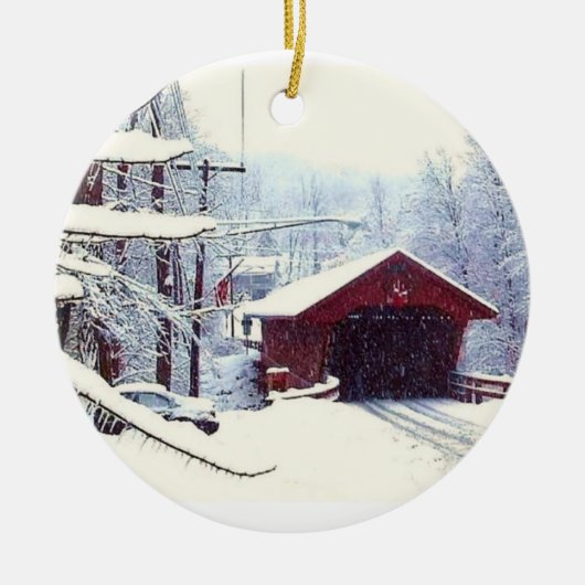 WINTER OP DE GEDEKTE BRIDGE-versiering Keramisch Ornament (Voorkant)