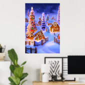 Winter op het dorp Gingerbrood | AI Art Poster (Thuiskantoor)