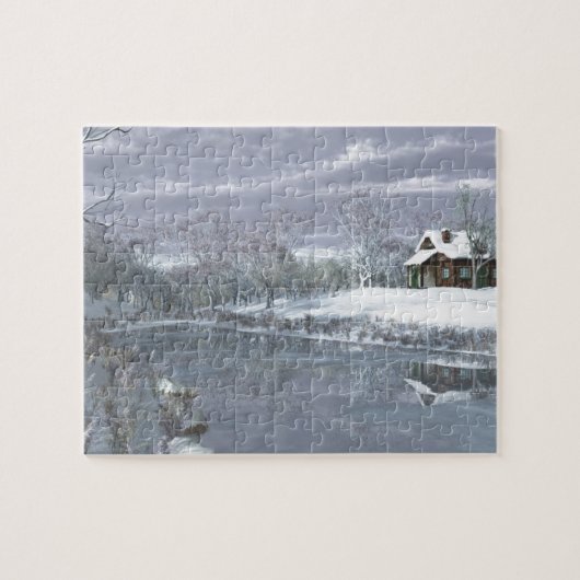 Winter op het meer legpuzzel (Horizontaal)