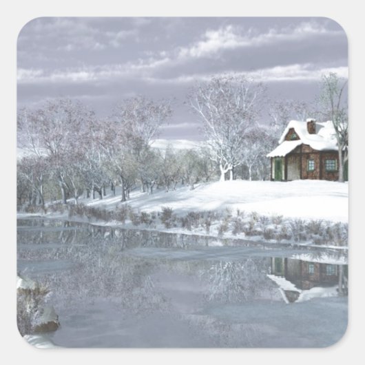 Winter op het meer vierkante sticker (Voorkant)