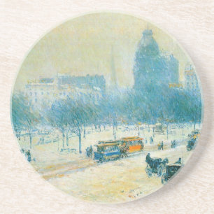 Winter op Unieplein door Frederick Childe Hassam Zandsteen Onderzetter