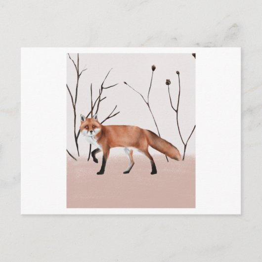 Winter orange fox walking in a portrait briefkaart (Voorkant)