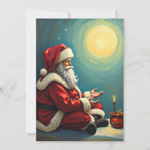 Winter Oude Mode Grappige Mediterende Kerstman Feestdagenkaart