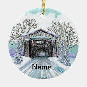 Winter Overdekte Brug Keramisch Ornament