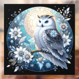 Winter Owl Glas in lood Window Cling Raamsticker