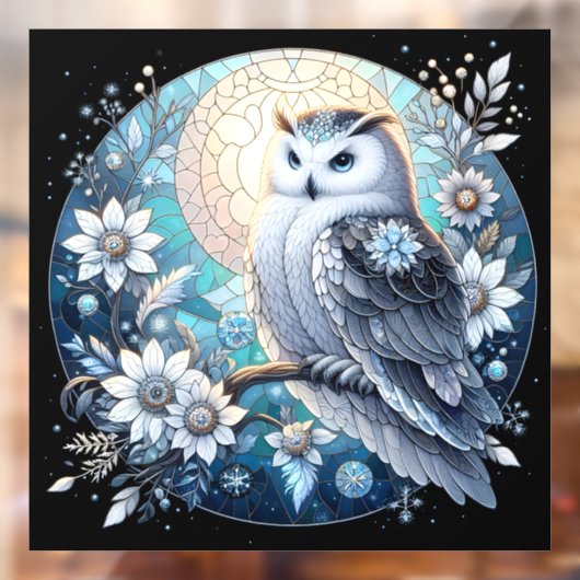 Winter Owl Glas in lood Window Cling Raamsticker (Vel 2)
