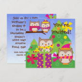 Winter Owls Holiday Birthday Invitation Kaart (Voorkant / Achterkant)