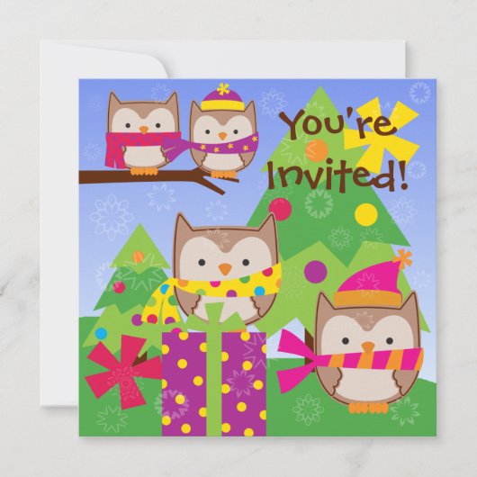 Winter Owls Holiday Invitation Kaart (Voorkant)