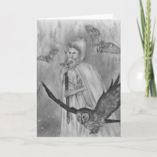 Winter owls Lady Wenskaart Feestdagen Kaart