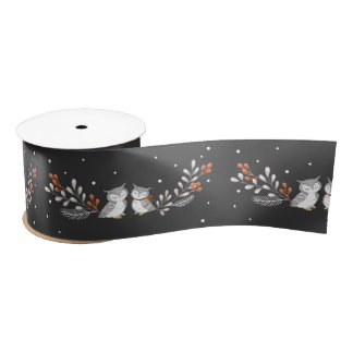Winter Owls Satin Ribbon - Black Lint