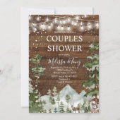 Winter paar douche rustieke houten string verlicht kaart (Voorkant)