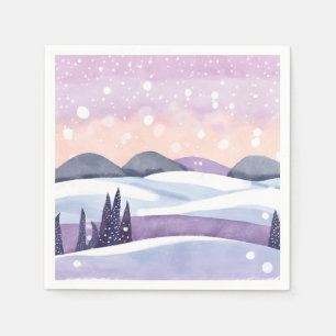 Winter Paarse Heuvels Aquarel Servet