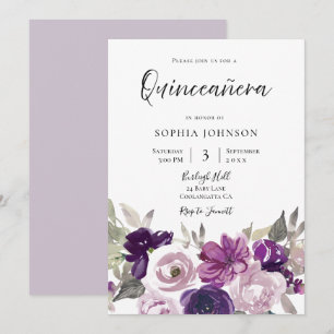 Winter Paarse Lavender Floral Quinceanera Kaart