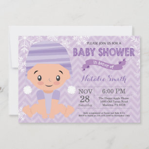 Winter Paarse Meisje Baby Shower Uitnodiging