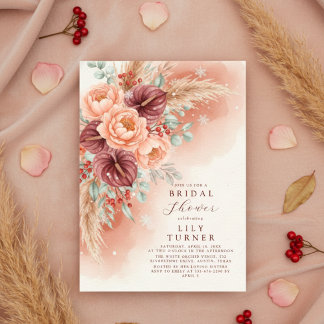 Winter Pampas Floral Bridal Shower Invitation Card