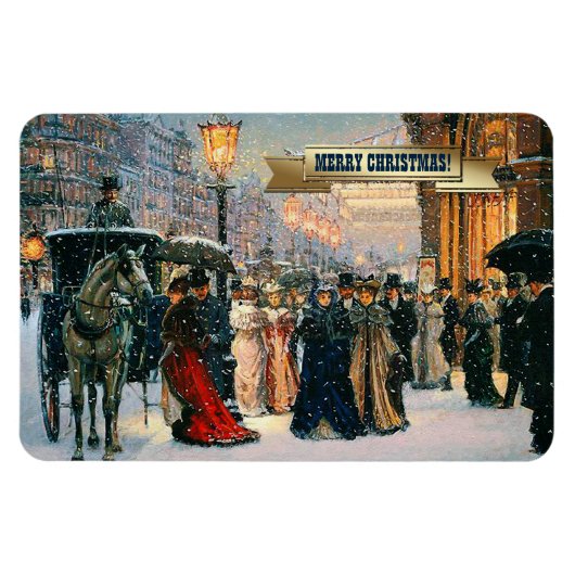 Winter Parisian Scene met kerstcadeau Magneet (Horizontaal)