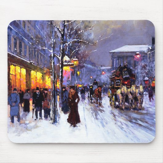  Winter Parisian Scene met kerstcadeau Muismat (Voorkant)