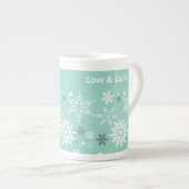 Winter Pastel Blauwe Sneeuwvlok Kerstseizoen  Porselein Kop (Voorkant rechts)