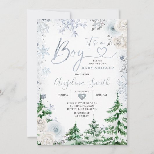 Winter Pastel Blue Snowflake Floral Baby shower Kaart (Voorkant)