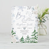 Winter Pastel Blue Snowflake Floral Baby shower Kaart (Staand voorkant)