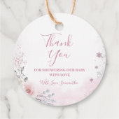 Winter Pastel Pink Snowflake Sleigh Baby Shower Bedankjes Labels (Achterkant)