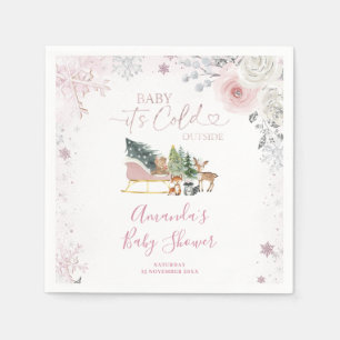 Winter Pastel Roze Sneeuwvlok Slee Baby Shower Servet
