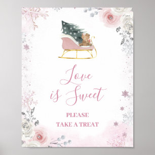 Winter Pastel Roze Sneeuwvlok Slee Love is Sweet Poster
