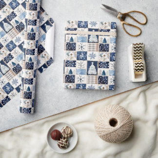 Winter Patchwork kerstcadeau inpakpapier