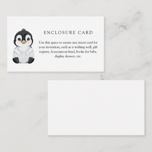 Winter Penguin Baby shower aangepaste behuizing Ka Informatiekaartje (Voorkant / Achterkant)