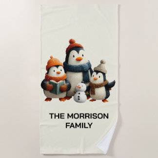 Winter Penguin Family with Snowman Strandlaken