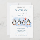 Winter Penguin First Birthday Invitation (Devant)