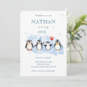 Winter Penguin First Birthday Invitation (Debout devant)