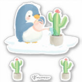 Winter Penguin Gardener Planting Cactus Sticker (Voorkant)
