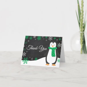 Winter Penguin Green Snowflake Hartelijk dank Bedankkaart