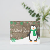 Winter Penguin Green Snowflake Hartelijk dank Bedankkaart (Staand voorkant)