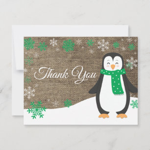 Winter Penguin Green Snowflake Hartelijk dank Bedankkaart
