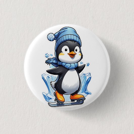 Winter Penguin Ice Staking Ronde Button 3,2 Cm (Voorkant)