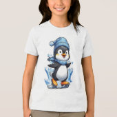 Winter Penguin Ice Staking Tri-Blend Shirt (Voorkant)